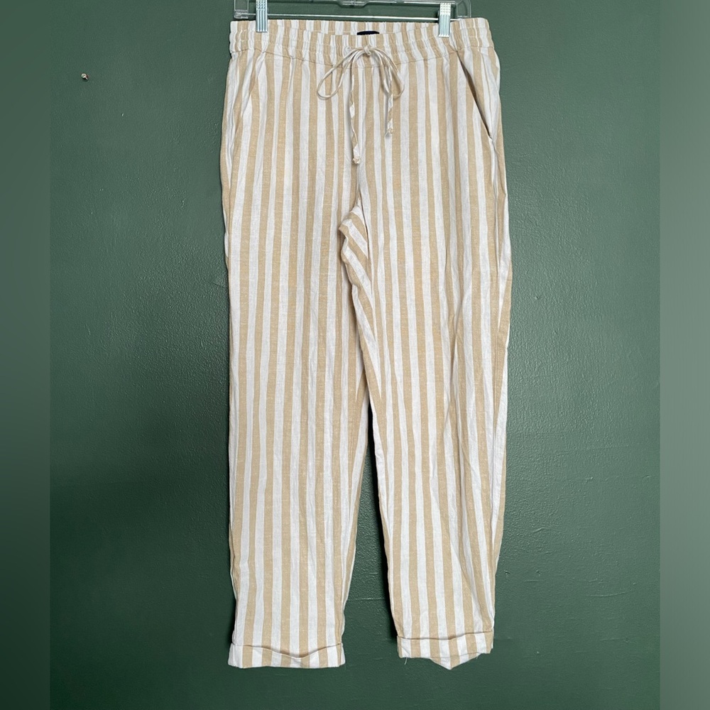 J.Crew- Linen pants straight leg Cotton blend striped casual cuffed hem size 6